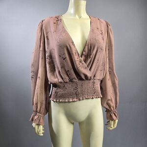 Elie Tahari Pink Puff Sleeve Wrap Blouse R6